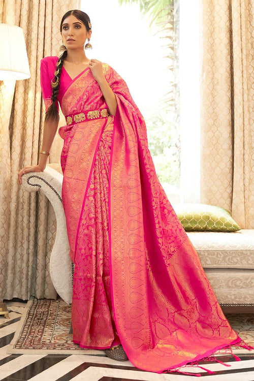 Load image into Gallery viewer, Hypnotic Dark Pink Kanjivaram Silk Saree with Classic Blouse Piece
