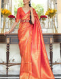 Panoply Orange Kanjivaram Silk Saree with Luxuriant Blouse Piece