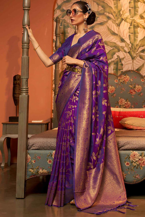 Load image into Gallery viewer, Mesmeric Purple Kanjivaram Silk Saree with Twirling Blouse Piece
