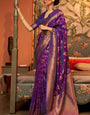 Mesmeric Purple Kanjivaram Silk Saree with Twirling Blouse Piece