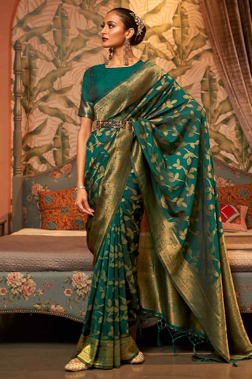 Buy JAITRA CREATION Women Green Woven Jacquard, Pure Silk Kanjivaram Saree  Online at Best Prices in India - JioMart.