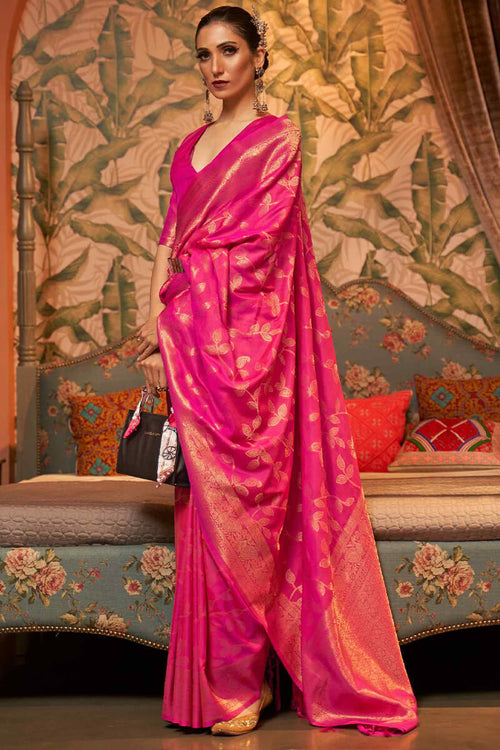 Load image into Gallery viewer, Jazzy Dark Pink Kanjivaram Silk Saree with Invaluable Blouse Piece
