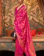 Jazzy Dark Pink Kanjivaram Silk Saree with Invaluable Blouse Piece