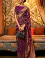 Adorning Wine Kanjivaram Silk Saree with Desiring Blouse Piece