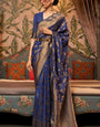 Adoring Navy Blue Kanjivaram Silk Saree with Delightful Blouse Piece