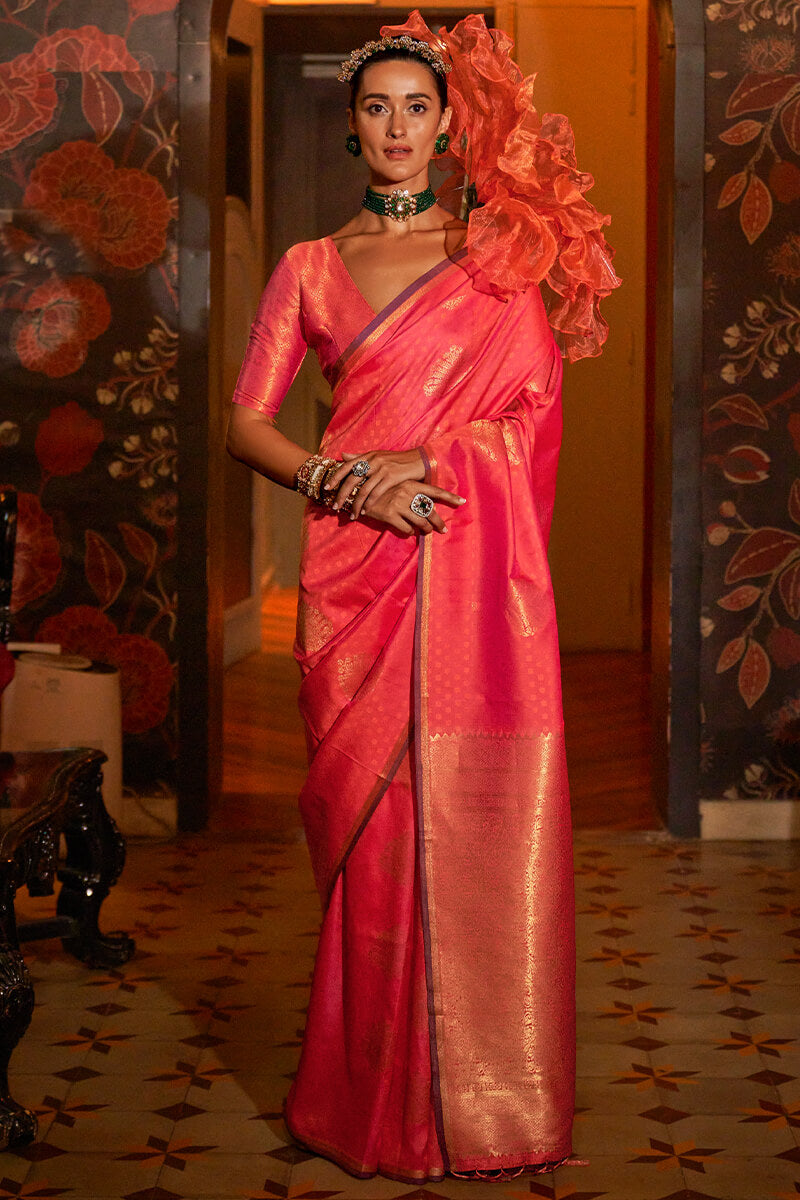 Capricious Pink Soft Banarasi Silk Saree With Phenomenal Blouse Piece