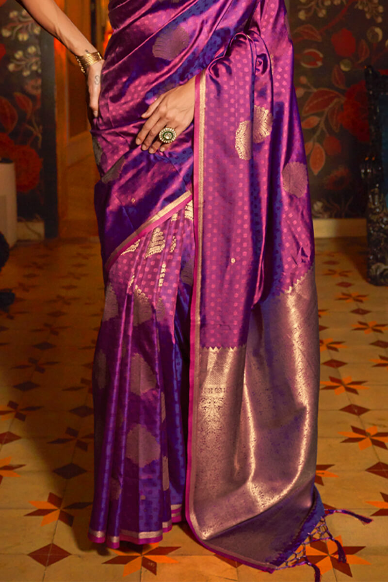 Flameboyant Purple Soft Banarasi Silk Saree With Classic Blouse Piece