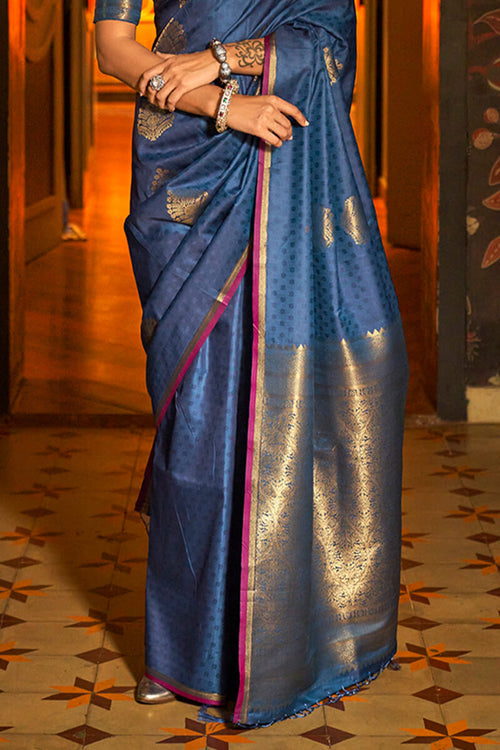 Load image into Gallery viewer, Prominent Navy Blue Soft Banarasi Silk Saree With Admirable Blouse Piece
