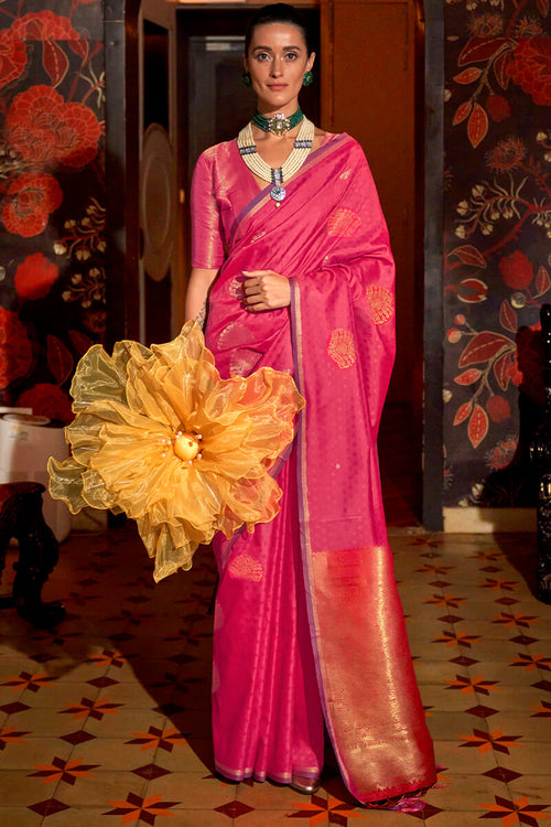 Load image into Gallery viewer, Excellent Dark Pink Soft Banarasi Silk Saree With Demure Blouse Piece
