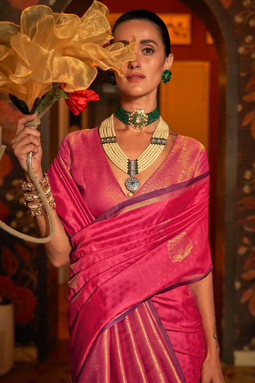 Load image into Gallery viewer, Excellent Dark Pink Soft Banarasi Silk Saree With Demure Blouse Piece
