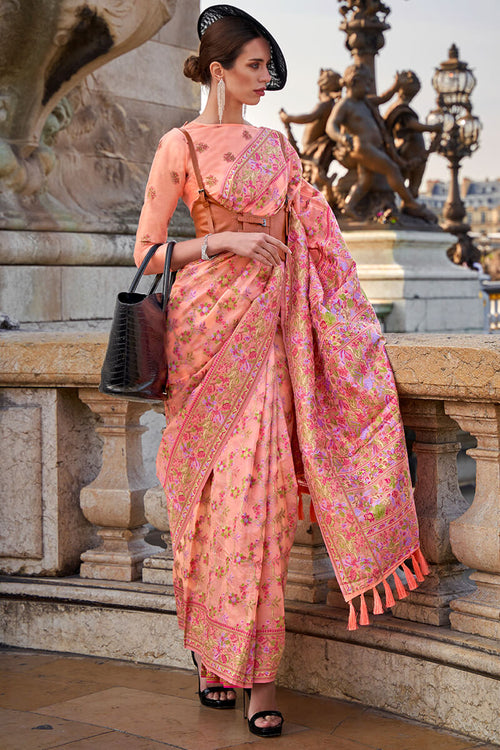 Load image into Gallery viewer, Smart Peach Pashmina saree With Majesty Blouse Piece
