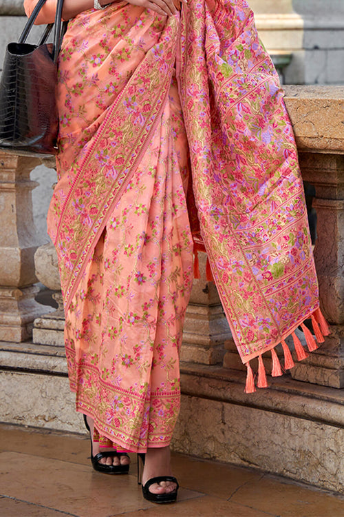 Load image into Gallery viewer, Smart Peach Pashmina saree With Majesty Blouse Piece
