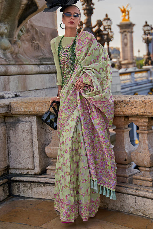 Load image into Gallery viewer, Fairytale Pista Pashmina saree With Bewitching Blouse Piece
