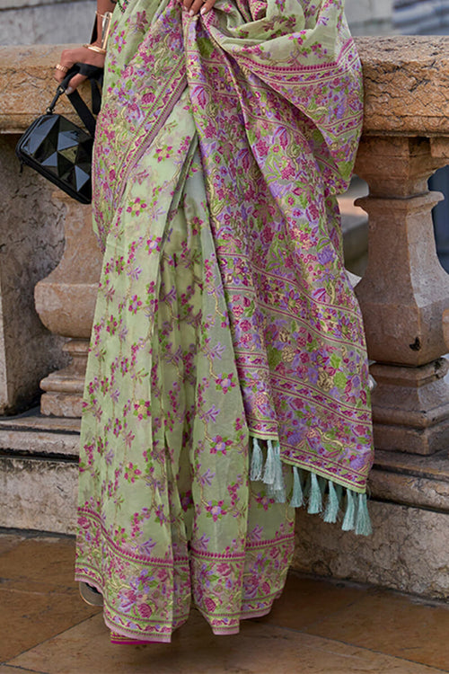 Load image into Gallery viewer, Fairytale Pista Pashmina saree With Bewitching Blouse Piece
