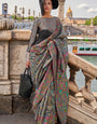 Diaphanous Grey Pashmina saree With Moiety Blouse Piece