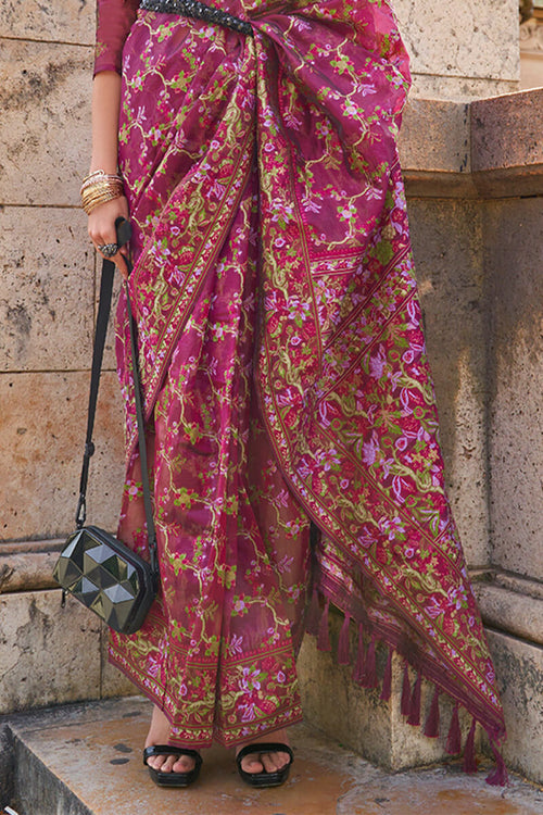 Load image into Gallery viewer, Surreptitious Wine Pashmina saree With Confounding Blouse Piece
