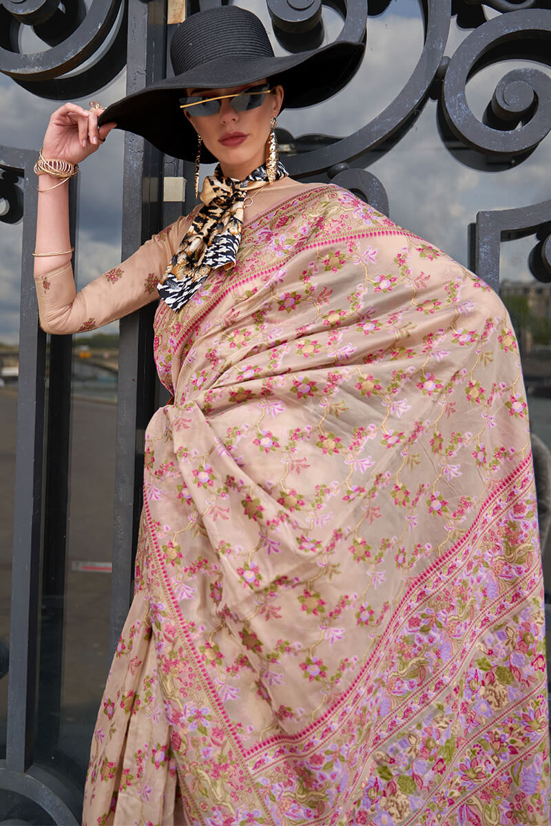 Tempting Beige Pashmina saree With Proficient Blouse Piece