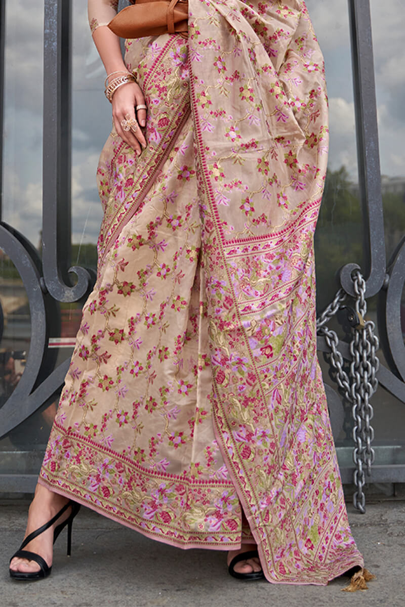 Tempting Beige Pashmina saree With Proficient Blouse Piece