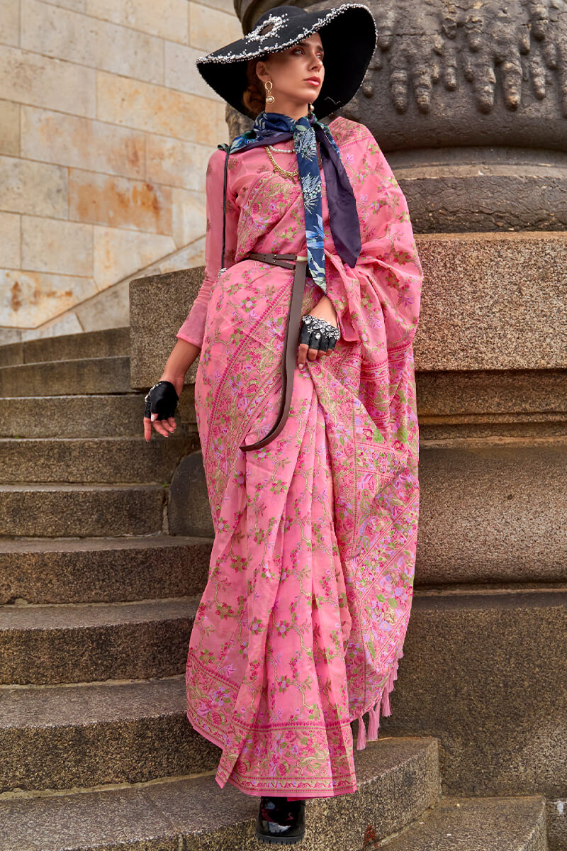 Radiant Pink Pashmina saree With Inimitable Blouse Piece