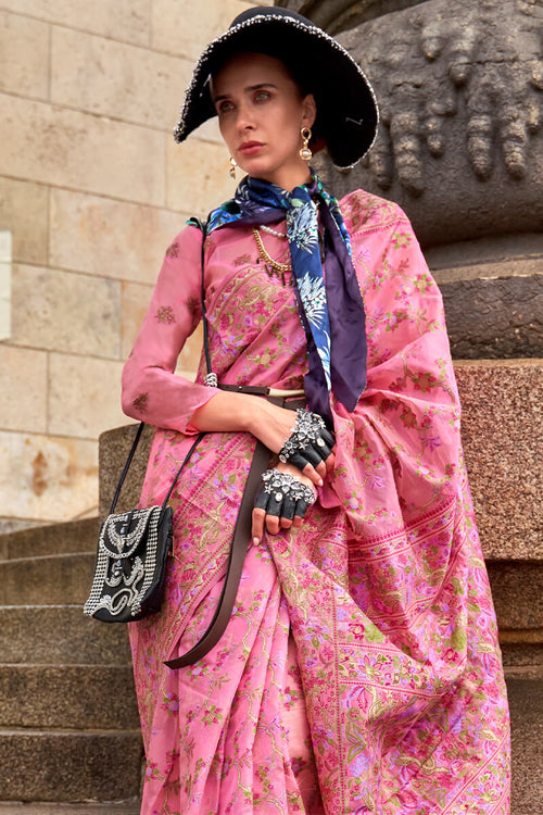 Load image into Gallery viewer, Radiant Pink Pashmina saree With Inimitable Blouse Piece
