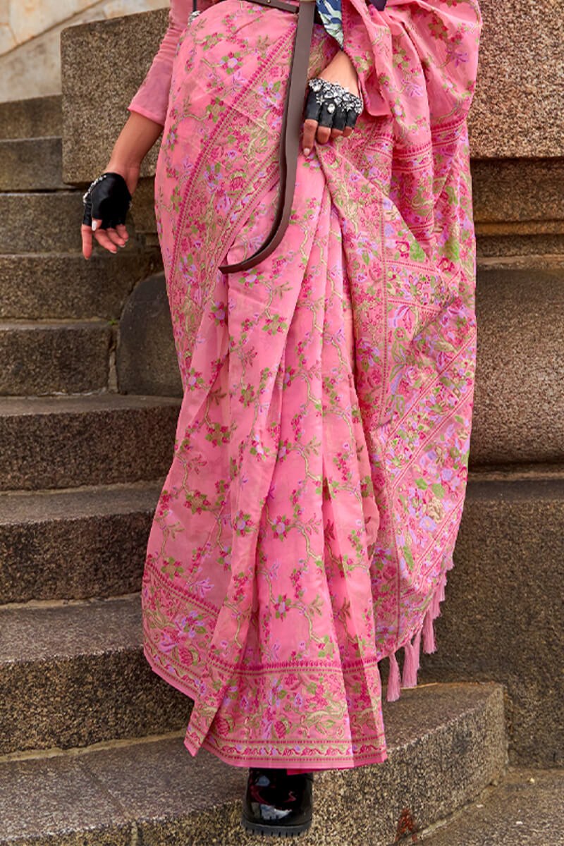 Radiant Pink Pashmina saree With Inimitable Blouse Piece