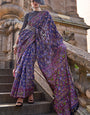 Symmetrical Royal Blue Pashmina saree With Delectable Blouse Piece