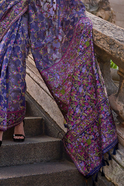 Symmetrical Royal Blue Pashmina saree With Delectable Blouse Piece