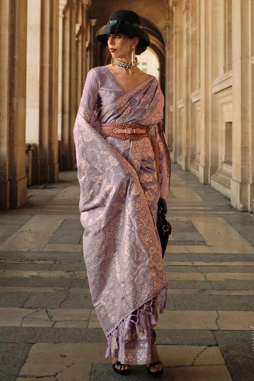 Load image into Gallery viewer, Mellifluous Lavender Soft Banarasi Silk Saree With Scintilla Blouse Piece
