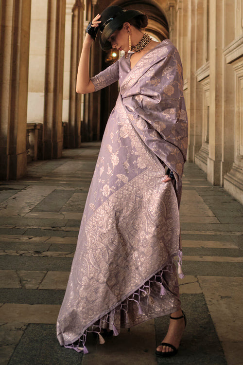 Load image into Gallery viewer, Mellifluous Lavender Soft Banarasi Silk Saree With Scintilla Blouse Piece
