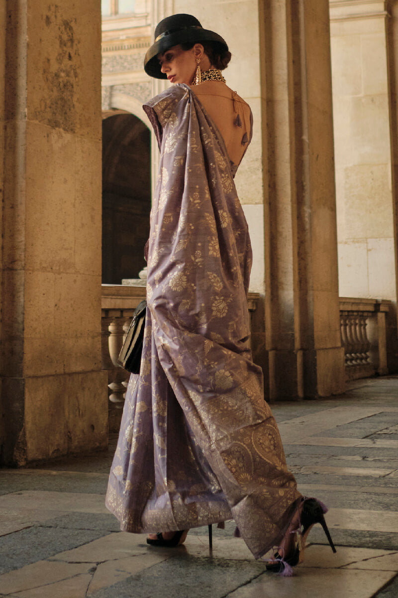 Mellifluous Lavender Soft Banarasi Silk Saree With Scintilla Blouse Piece