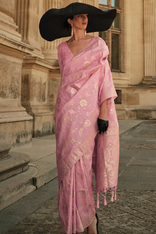 Load image into Gallery viewer, Transcendent Pink Soft Banarasi Silk Saree With Artistic Blouse Piece
