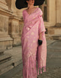 Transcendent Pink Soft Banarasi Silk Saree With Artistic Blouse Piece