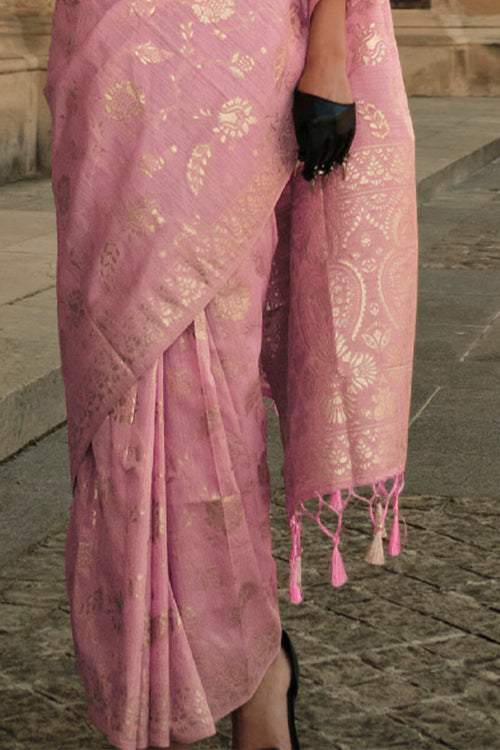 Load image into Gallery viewer, Transcendent Pink Soft Banarasi Silk Saree With Artistic Blouse Piece
