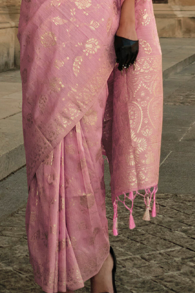 Transcendent Pink Soft Banarasi Silk Saree With Artistic Blouse Piece