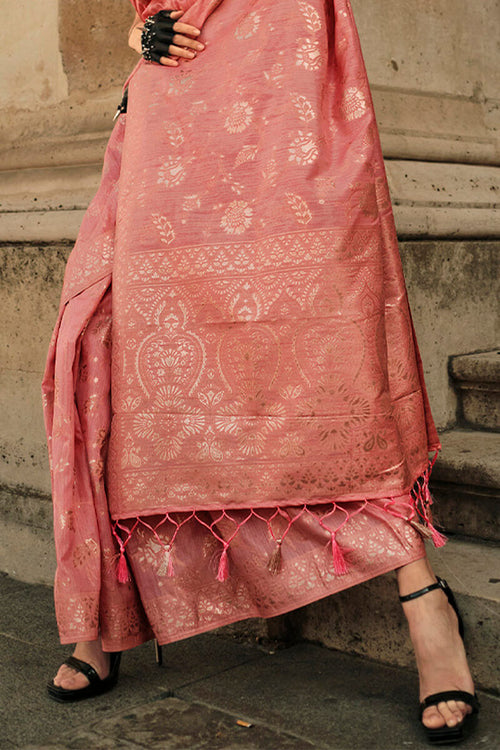 Load image into Gallery viewer, Confounding Peach Soft Banarasi Silk Saree With Imaginative Blouse Piece
