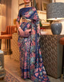 Snazzy Navy Blue Pashmina saree With Snappy Blouse Piece