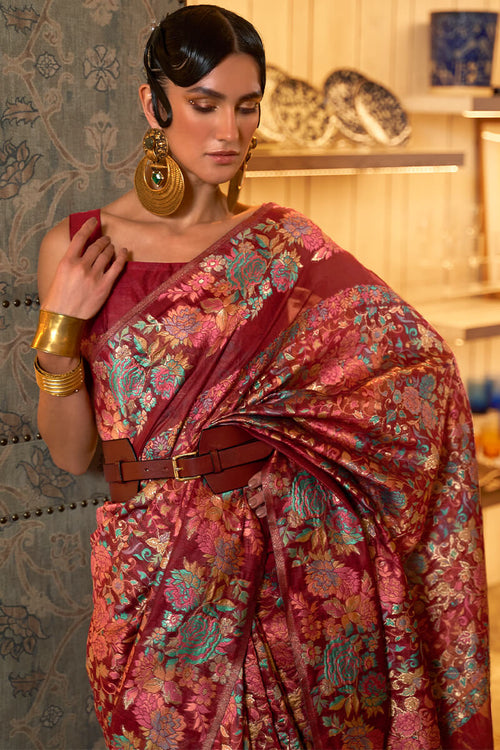 Load image into Gallery viewer, Brood Maroon Pashmina saree With Bewitching Blouse Piece
