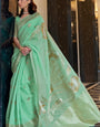 Alluring Sea Green Cotton Silk Saree With Capricious Blouse Piece