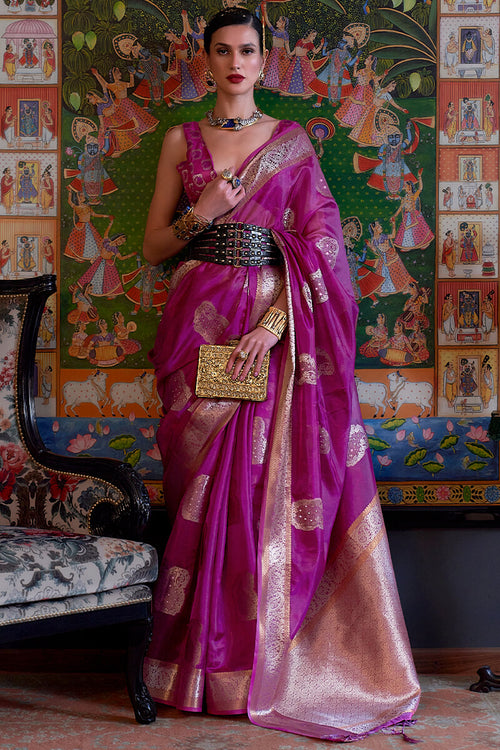 Load image into Gallery viewer, Fragrant Purple Organza Silk Saree With Profuse Blouse Piece
