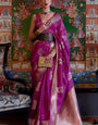 Fragrant Purple Organza Silk Saree With Profuse Blouse Piece