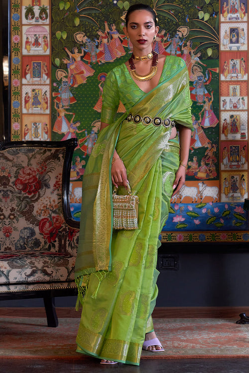 Load image into Gallery viewer, Scrumptious Perrot Organza Silk Saree With Smashing Blouse Piece
