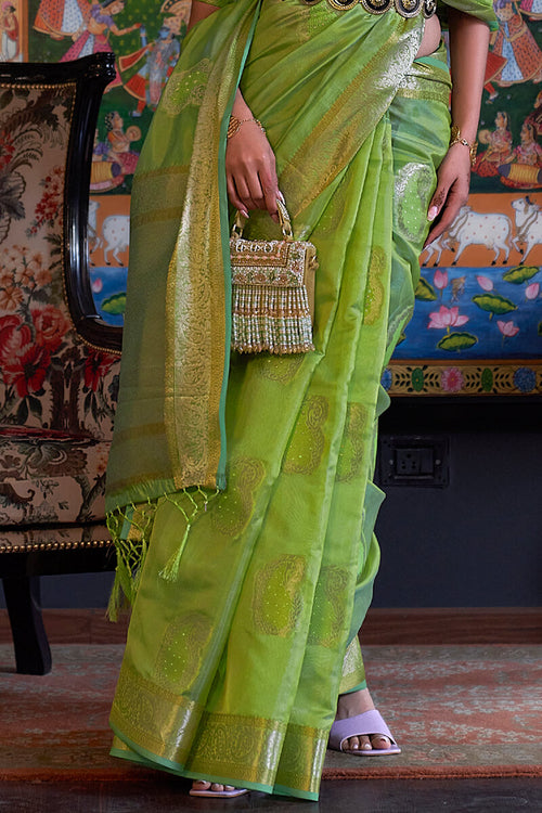 Load image into Gallery viewer, Scrumptious Perrot Organza Silk Saree With Smashing Blouse Piece
