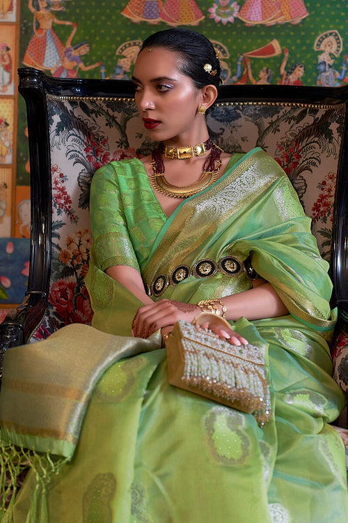 Load image into Gallery viewer, Scrumptious Perrot Organza Silk Saree With Smashing Blouse Piece
