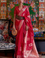 Surreptitious Red Organza Silk Saree With Propinquity Blouse Piece