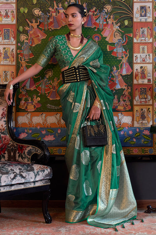 Load image into Gallery viewer, Lassitude Rama Organza Silk Saree With Epiphany Blouse Piece
