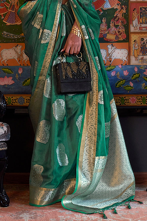 Load image into Gallery viewer, Lassitude Rama Organza Silk Saree With Epiphany Blouse Piece
