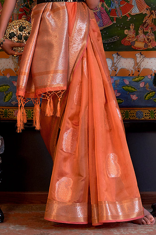 Load image into Gallery viewer, Effervescent Orange Organza Silk Saree With Cynosure Blouse Piece
