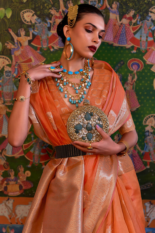 Load image into Gallery viewer, Effervescent Orange Organza Silk Saree With Cynosure Blouse Piece
