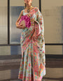 Embrocation Sky Cotton Silk Saree With Devastating Blouse Piece