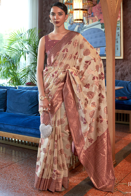 Load image into Gallery viewer, Splendiferous Peach Organza Silk Saree With Tempting Blouse Piece
